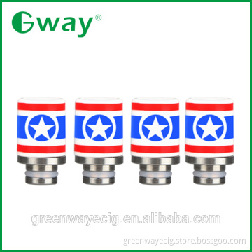 Hot selling 510 drip tip, 510 ceramic ss drip tip with Captain America design unique and factory price